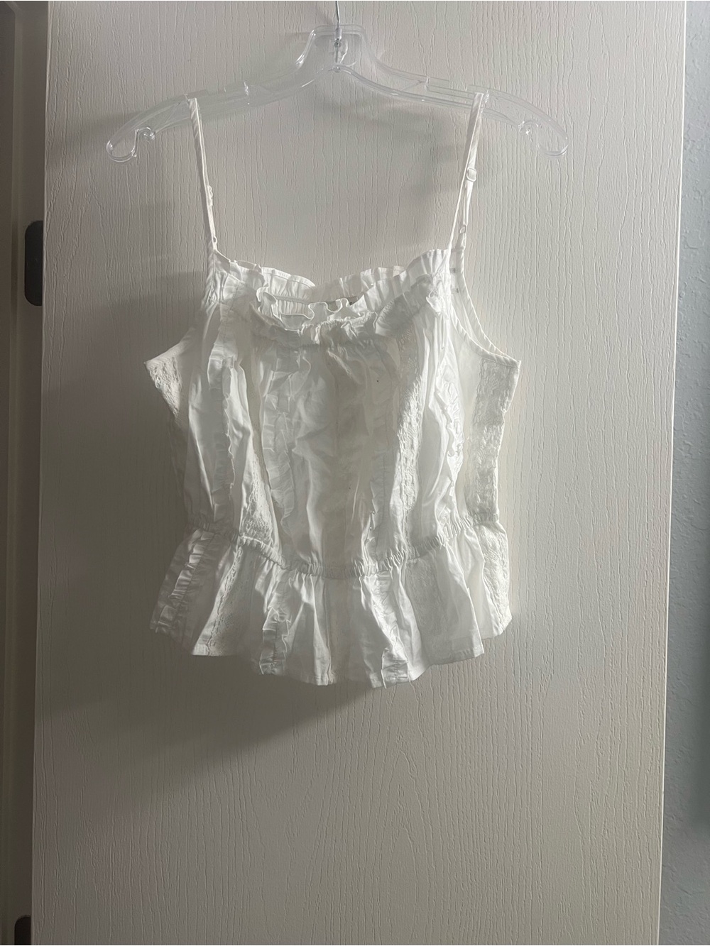 Women’s White Ruffle Peplum Cami with Adjustable Straps